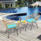 Costway 3PCS Patio Rattan Bistro Furniture Set Cushioned Chair Table