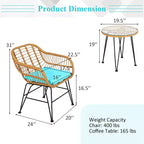 Costway 3PCS Patio Rattan Bistro Furniture Set Cushioned Chair Table