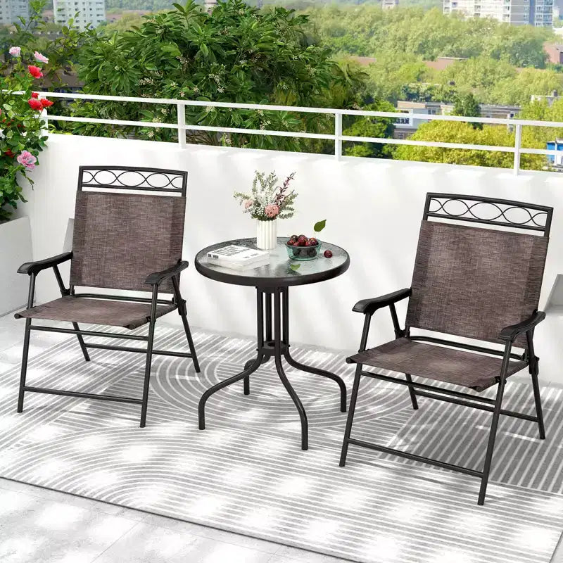 Costway 3 PCS Outdoor Bistro Dining Furniture Set with 1.57 Umbrella Hole Rippled