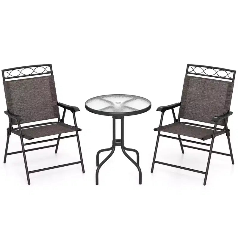 Costway 3 PCS Outdoor Bistro Dining Furniture Set with 1.57 Umbrella Hole Rippled