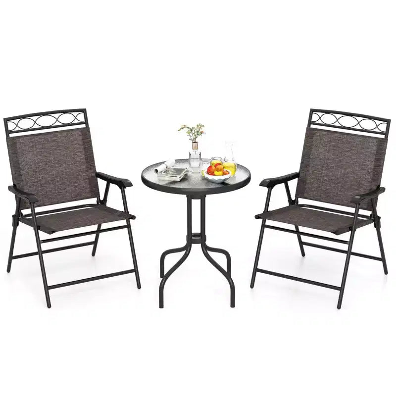 Costway 3 PCS Outdoor Bistro Dining Furniture Set with 1.57 Umbrella Hole Rippled