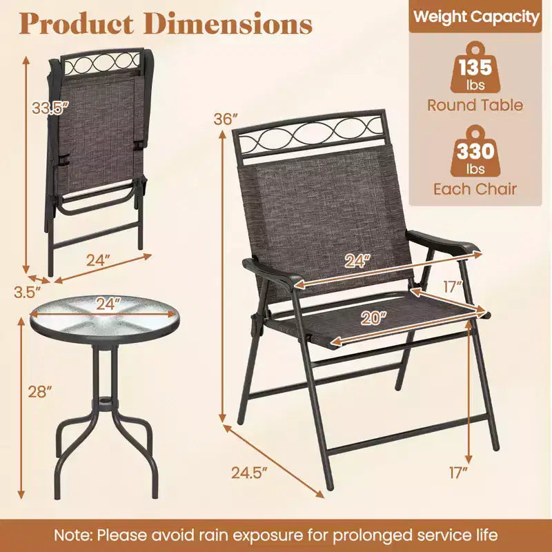 Costway 3 PCS Outdoor Bistro Dining Furniture Set with 1.57 Umbrella Hole Rippled