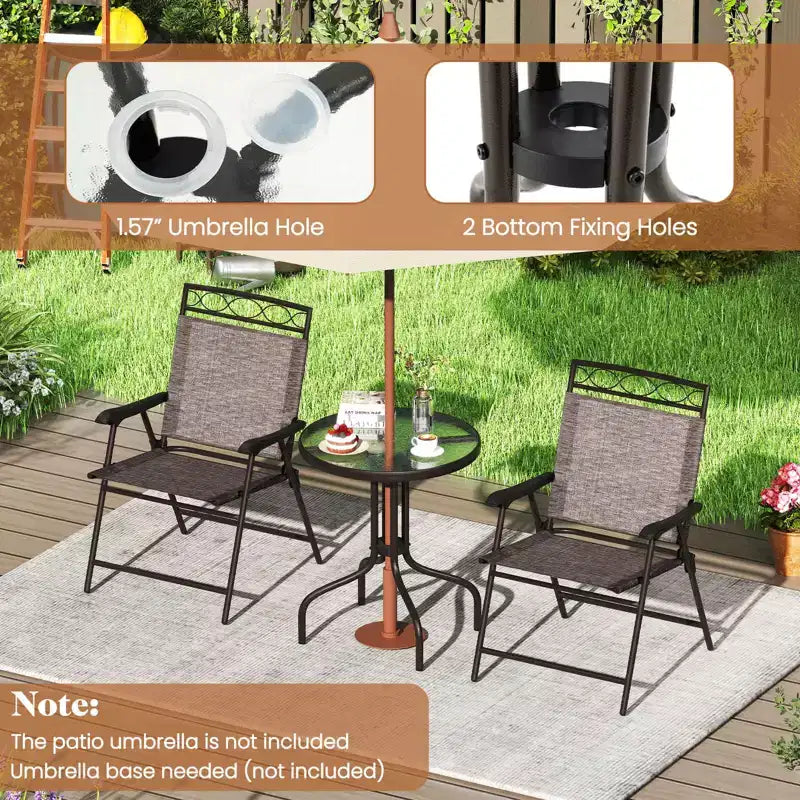 Costway 3 PCS Outdoor Bistro Dining Furniture Set with 1.57 Umbrella Hole Rippled
