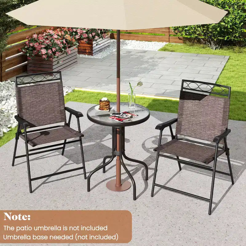 Costway 3 PCS Outdoor Bistro Dining Furniture Set with 1.57 Umbrella Hole Rippled