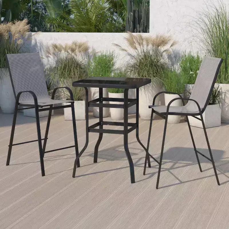 Flash Furniture Outdoor Dining Set - 2-Person Bistro Set - Outdoor Glass Bar Table with All-Weather Patio Stools