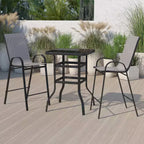 Flash Furniture Outdoor Dining Set - 2-Person Bistro Set - Outdoor Glass Bar Table with All-Weather Patio Stools