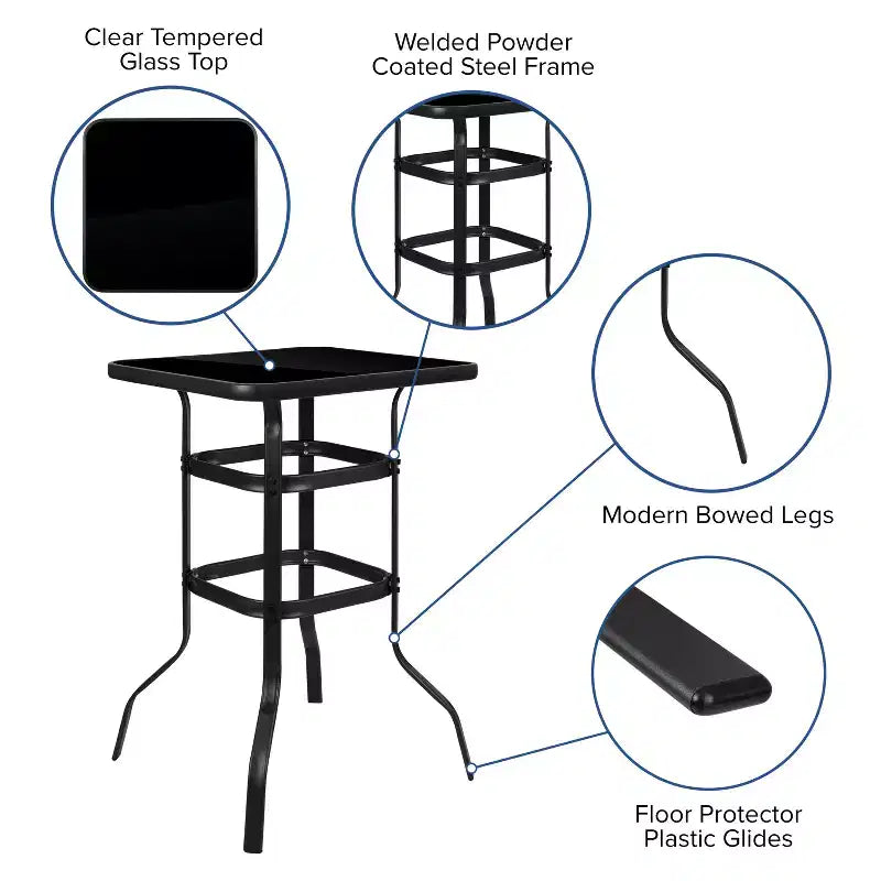 Flash Furniture Outdoor Dining Set - 2-Person Bistro Set - Outdoor Glass Bar Table with All-Weather Patio Stools