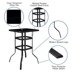 Flash Furniture Outdoor Dining Set - 2-Person Bistro Set - Outdoor Glass Bar Table with All-Weather Patio Stools