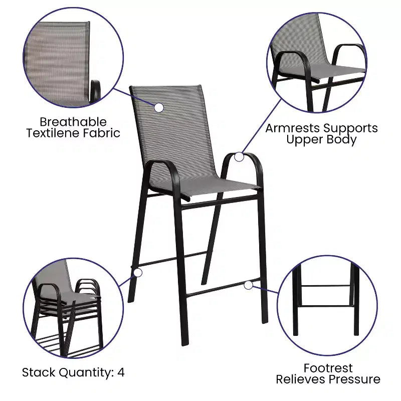 Flash Furniture Outdoor Dining Set - 2-Person Bistro Set - Outdoor Glass Bar Table with All-Weather Patio Stools