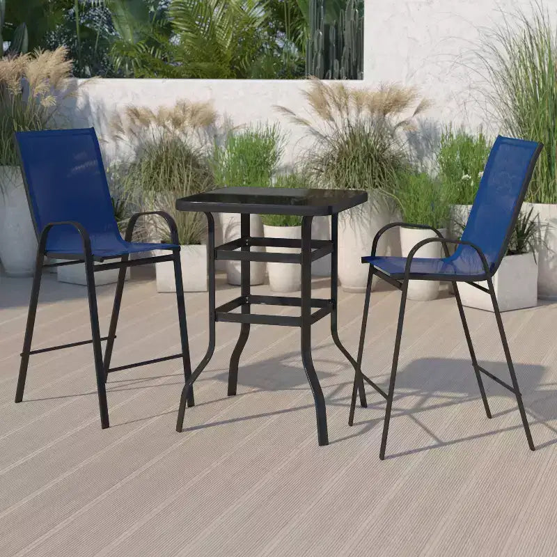Flash Furniture Outdoor Dining Set - 2-Person Bistro Set - Outdoor Glass Bar Table with All-Weather Patio Stools