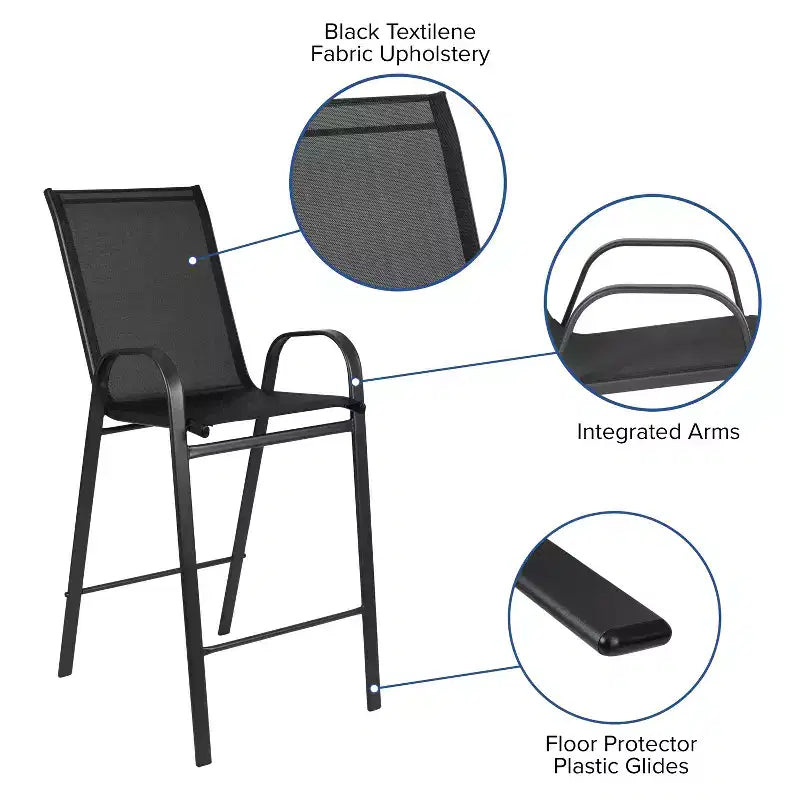 Flash Furniture Outdoor Dining Set - 2-Person Bistro Set - Outdoor Glass Bar Table with All-Weather Patio Stools