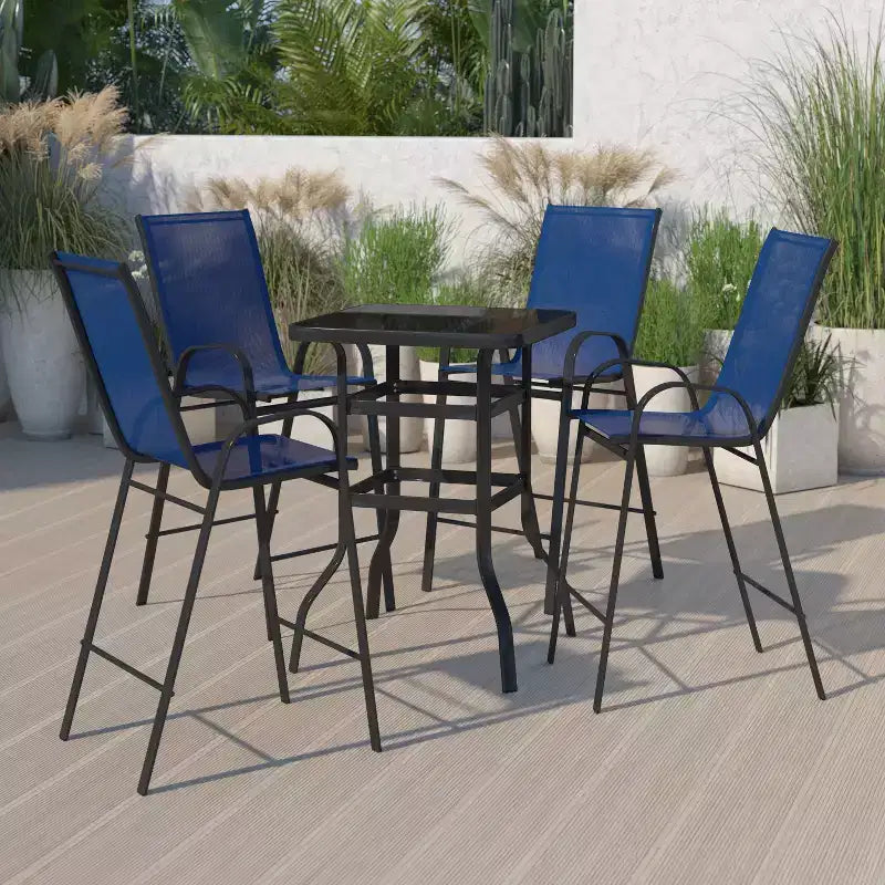 Flash Furniture Outdoor Dining Set - 4-Person Bistro Set - Outdoor Glass Bar Table with All-Weather Patio Stools