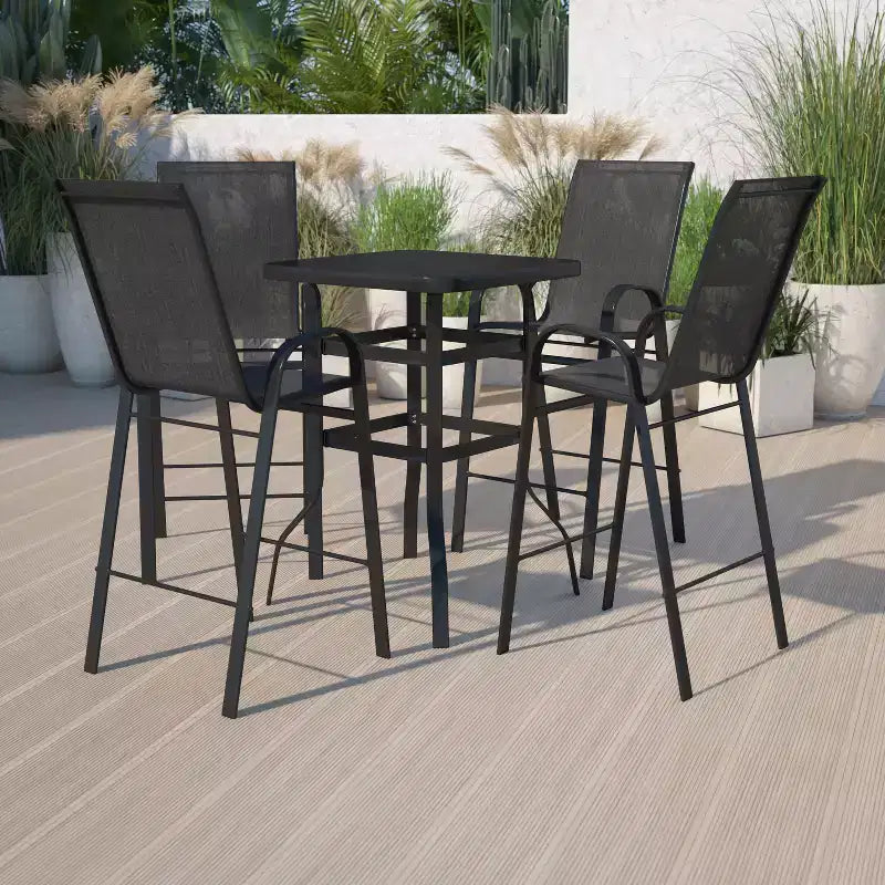 Flash Furniture Outdoor Dining Set - 4-Person Bistro Set - Outdoor Glass Bar Table with All-Weather Patio Stools