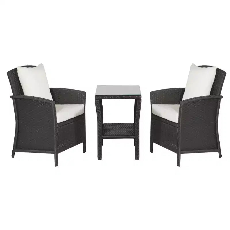 Coaster Home Furnishings Malibu 3 Piece Curved Wicker Outdoor Bistro Set, Brown