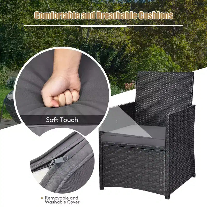 Costway 3PCS Patio Rattan Furniture Set Cushion Sofa Armrest Garden Deck