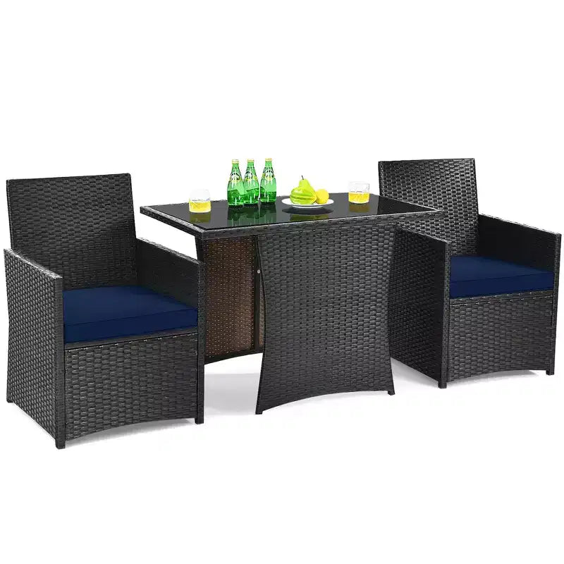Costway 3PCS Patio Rattan Furniture Set Cushion Sofa Armrest Garden Deck