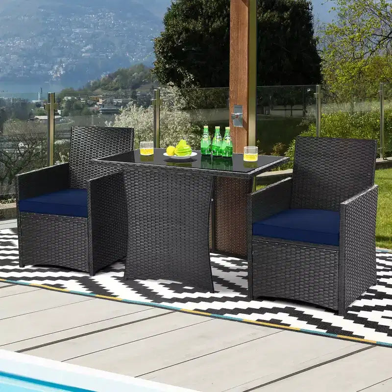 Costway 3PCS Patio Rattan Furniture Set Cushion Sofa Armrest Garden Deck