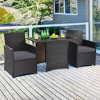 Costway 3PCS Patio Rattan Furniture Set Cushion Sofa Armrest Garden Deck