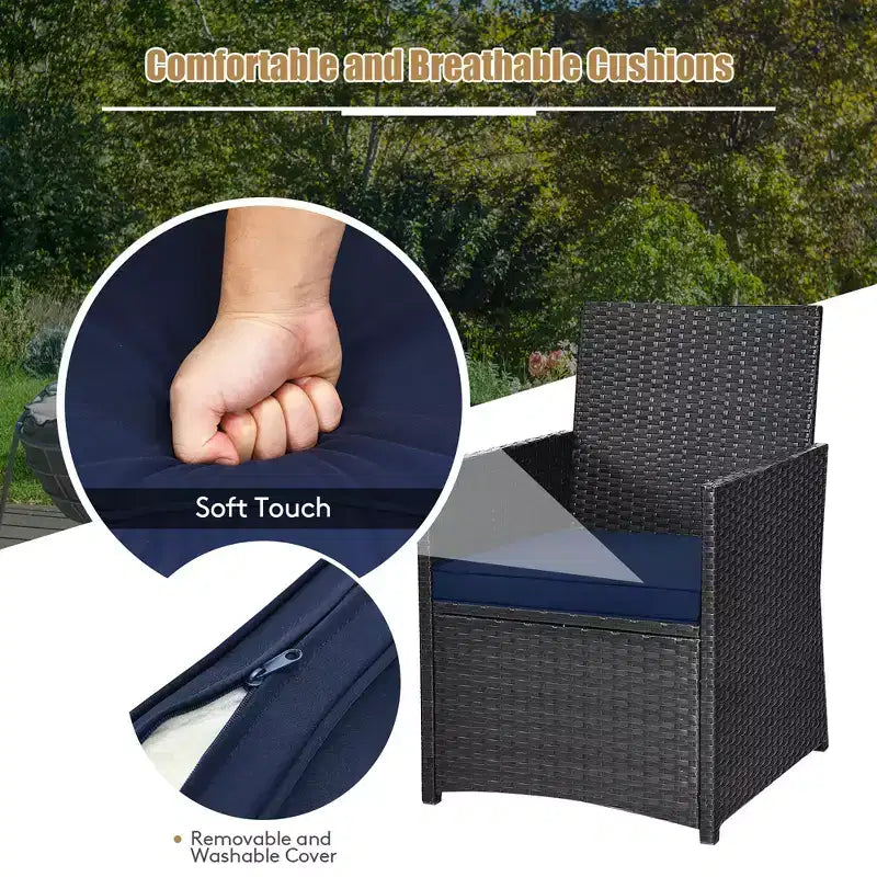 Costway 3PCS Patio Rattan Furniture Set Cushion Sofa Armrest Garden Deck