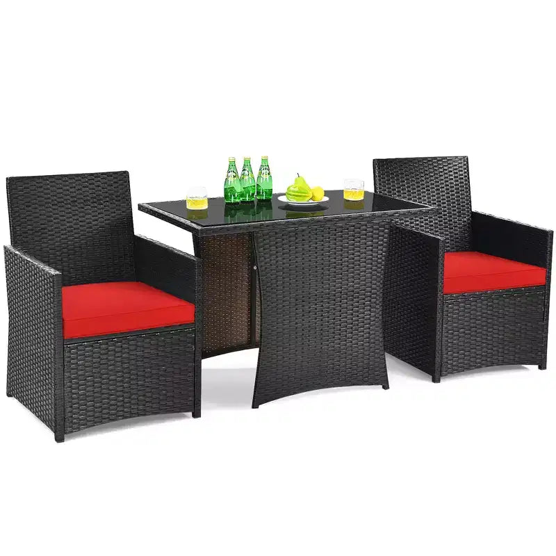 Costway 3PCS Patio Rattan Furniture Set Cushion Sofa Armrest Garden Deck