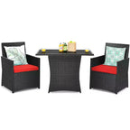 Costway 3PCS Patio Rattan Furniture Set Cushion Sofa Armrest Garden Deck