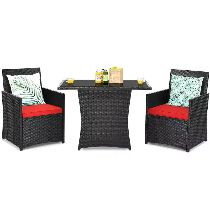 Costway 3PCS Patio Rattan Furniture Set Cushion Sofa Armrest Garden Deck