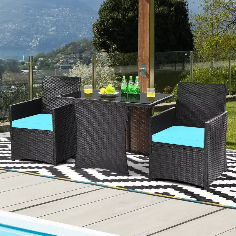 Costway 3PCS Patio Rattan Furniture Set Cushion Sofa Armrest Garden Deck
