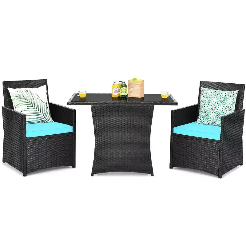 Costway 3PCS Patio Rattan Furniture Set Cushion Sofa Armrest Garden Deck