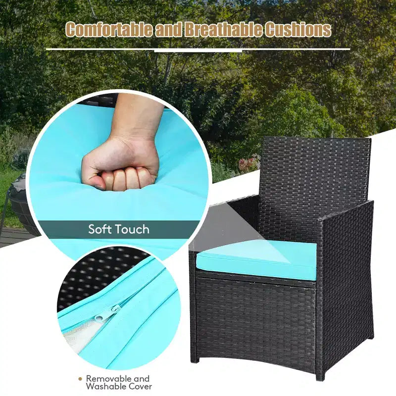 Costway 3PCS Patio Rattan Furniture Set Cushion Sofa Armrest Garden Deck