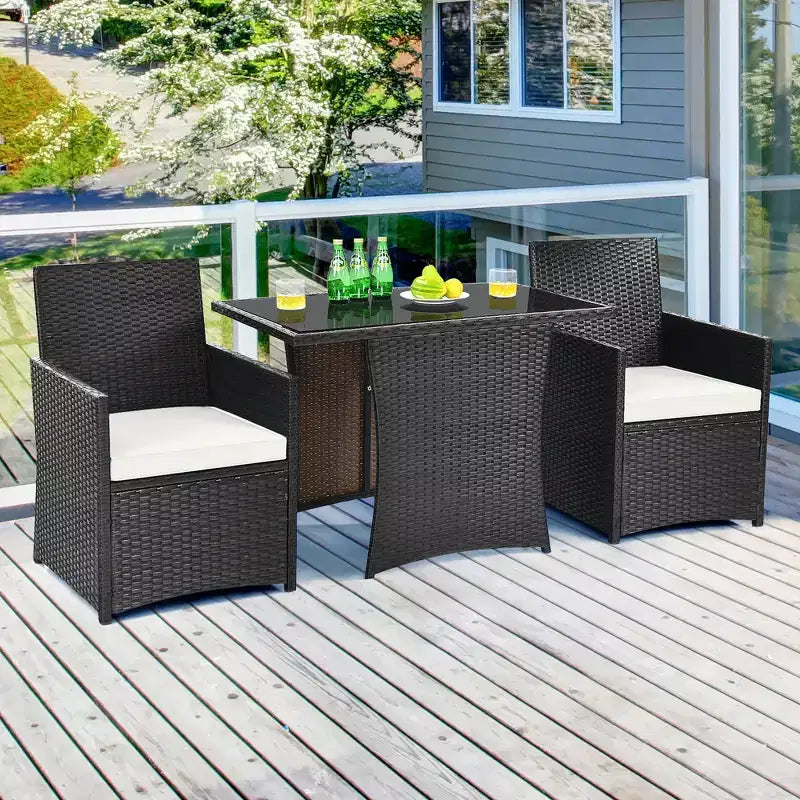 Costway 3PCS Patio Rattan Furniture Set Cushion Sofa Armrest Garden Deck