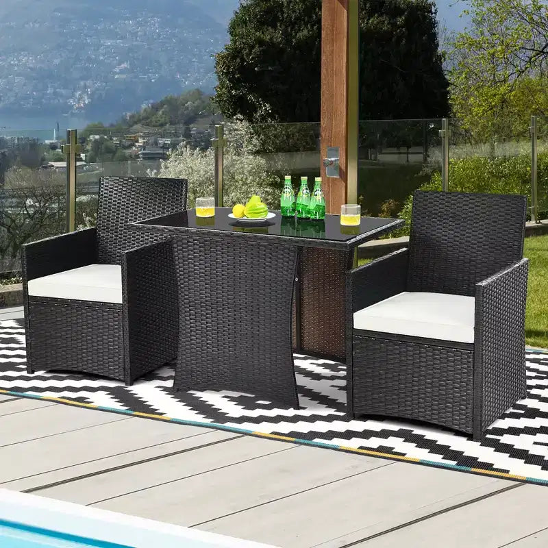 Costway 3PCS Patio Rattan Furniture Set Cushion Sofa Armrest Garden Deck