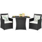 Costway 3PCS Patio Rattan Furniture Set Cushion Sofa Armrest Garden Deck