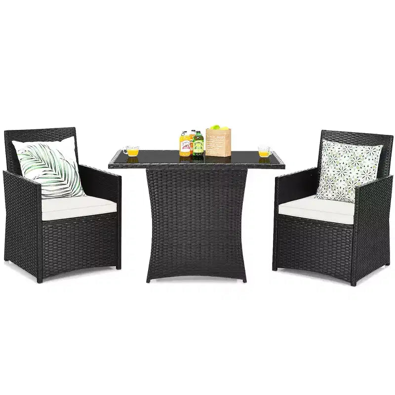Costway 3PCS Patio Rattan Furniture Set Cushion Sofa Armrest Garden Deck