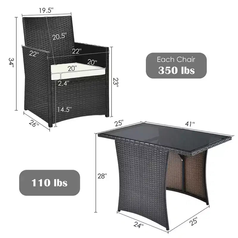 Costway 3PCS Patio Rattan Furniture Set Cushion Sofa Armrest Garden Deck