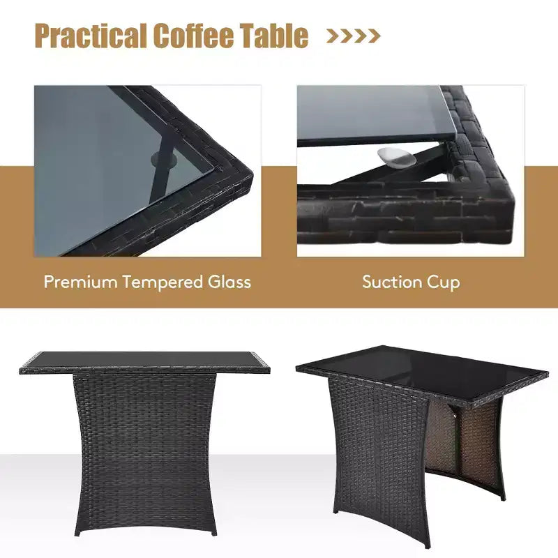 Costway 3PCS Patio Rattan Furniture Set Cushion Sofa Armrest Garden Deck
