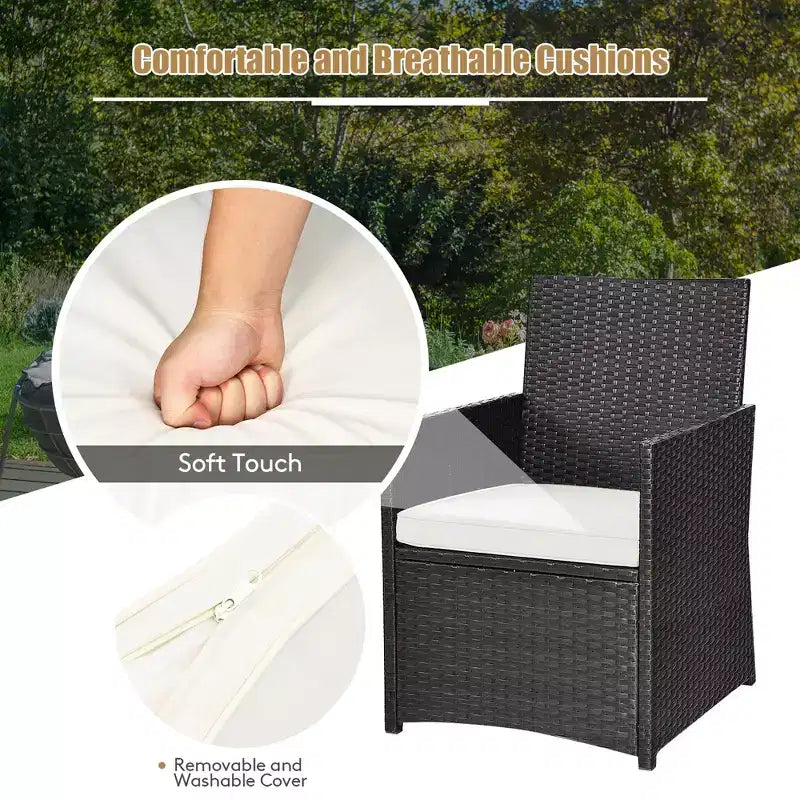 Costway 3PCS Patio Rattan Furniture Set Cushion Sofa Armrest Garden Deck