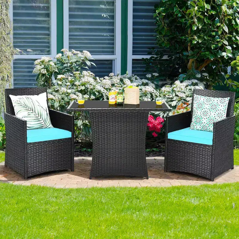 Costway 3PCS Patio Rattan Furniture Set Cushion Sofa Armrest Garden Deck