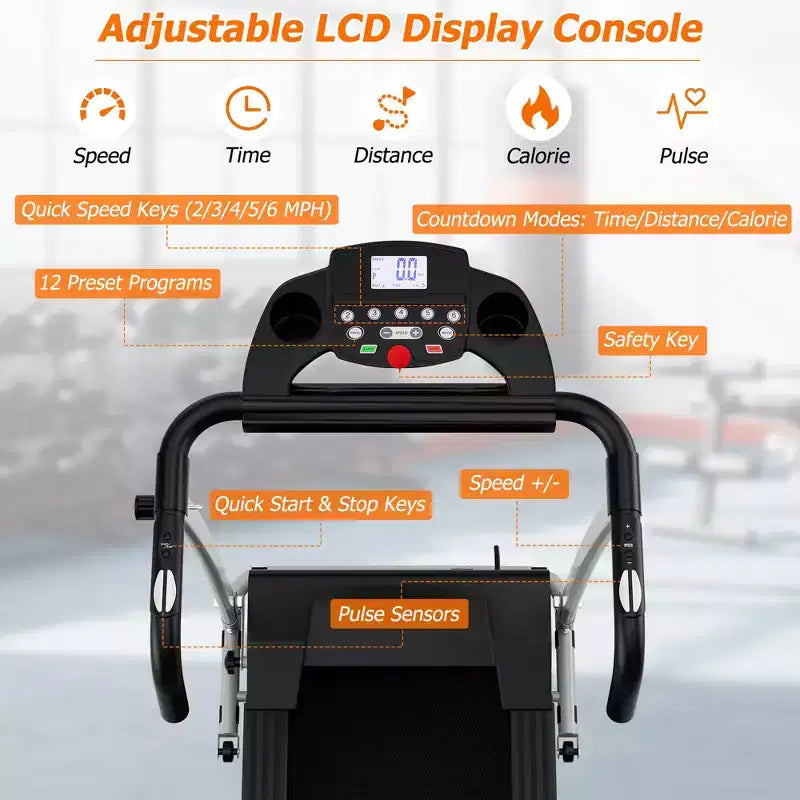 Costway 2 HP Up to 7.5MPH Folding Treadmill Motorized Running Machine 12 Preset Program & LCD Display Screen