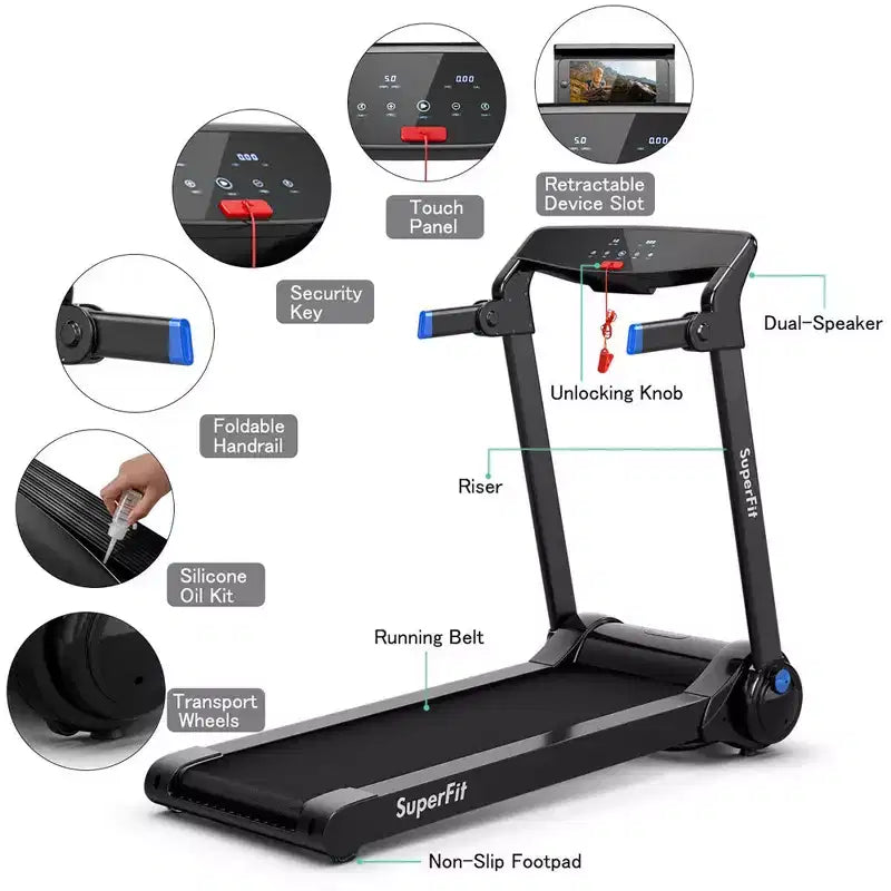 Costway 3HP Folding Electric Treadmill Running Machine w/ Speaker Red\Blue\Silver\Purple