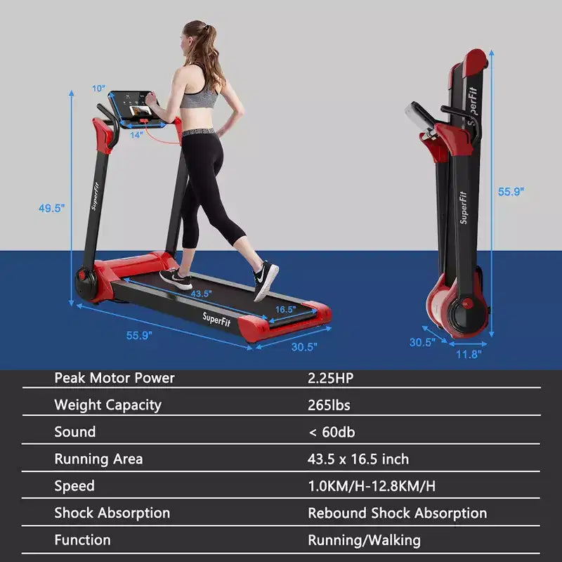 Costway 2.25HP Folding Electric Motorized Treadmill w/ Speaker White\Black\Blue