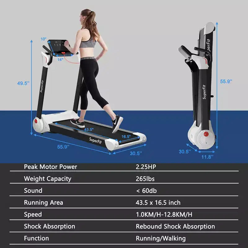 Costway 2.25HP Folding Electric Motorized Treadmill w/ Speaker White\Black\Blue