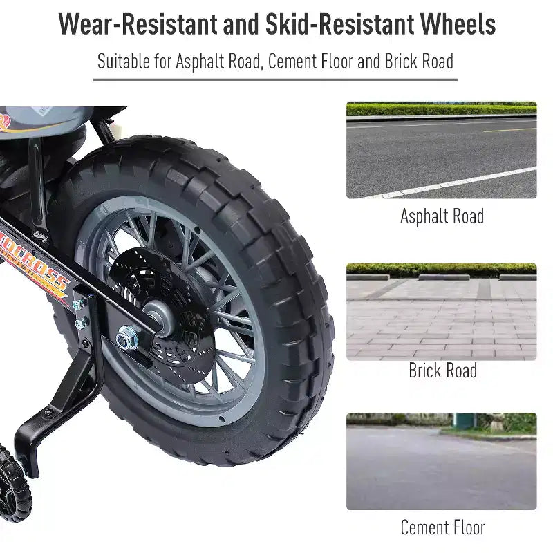 Aosom 6V Kids Motorcycle Dirt Bike, Electric Ride on Toy, Off-road Street Bike with Training Wheels Music Lights, for 5-8 Years, Red