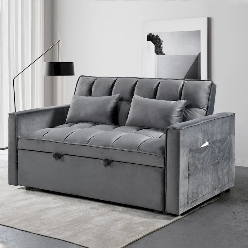 Modern Velvet Futon Loveseat with Reclining Backrest & Pockets, Seats 2 â€?Dark Gray / Light Gray / Blue / Black
