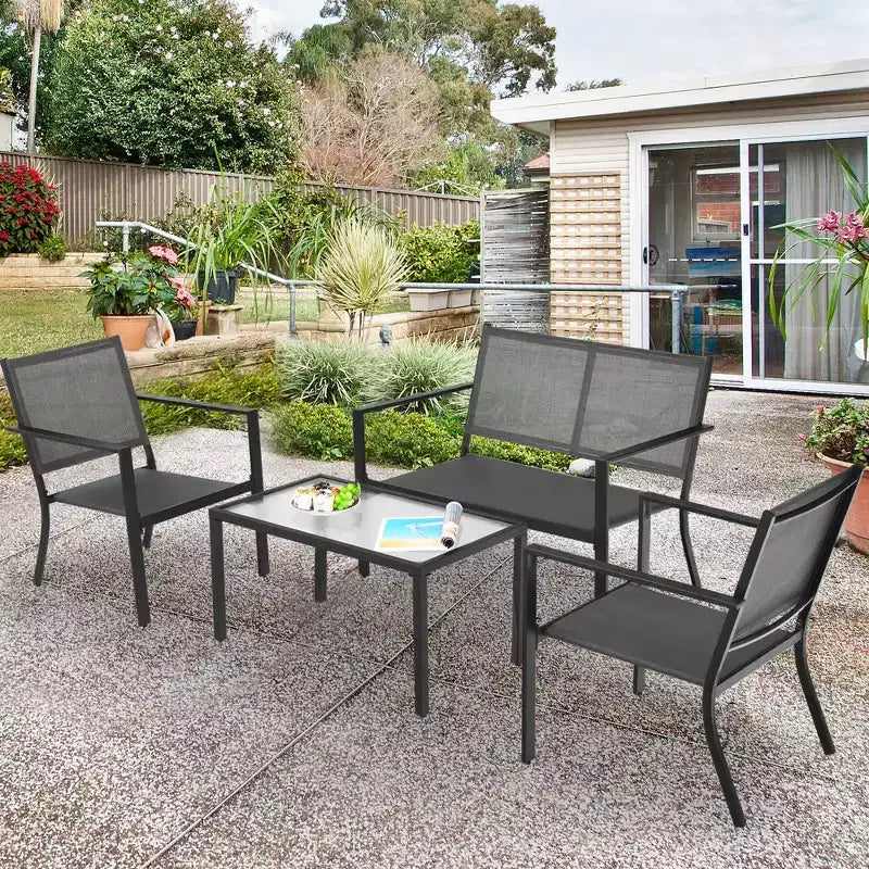 Costway 4 PCS Patio Furniture Set Sofa Coffee Table Steel Frame Garden