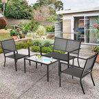 Costway 4 PCS Patio Furniture Set Sofa Coffee Table Steel Frame Garden