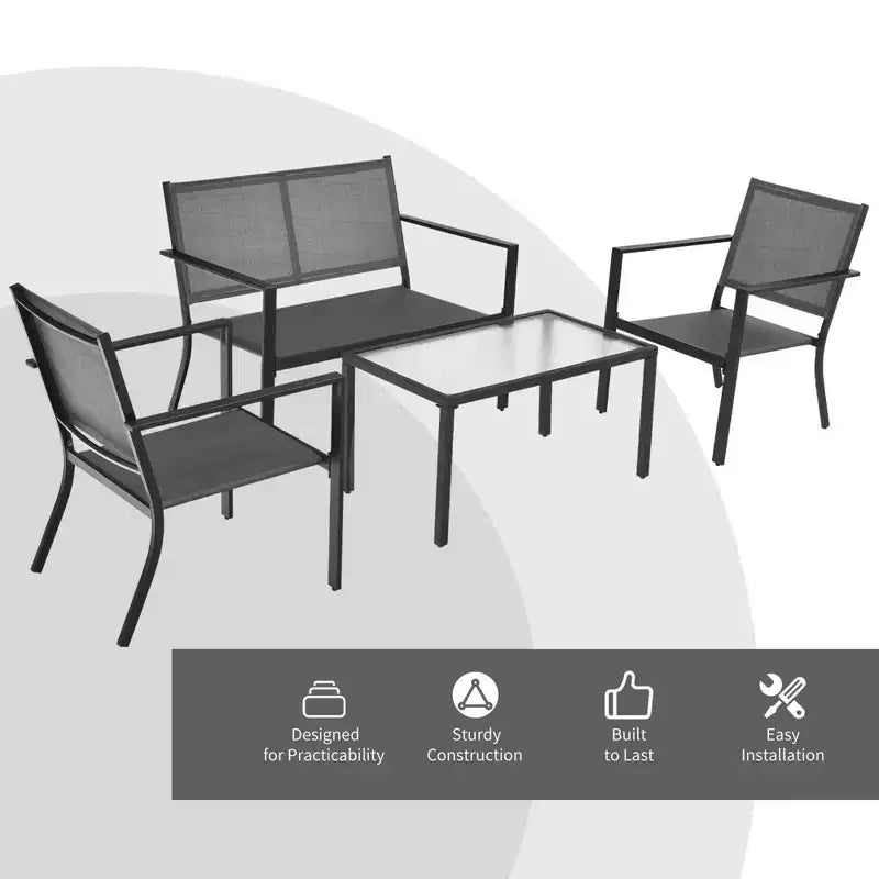 Costway 4 PCS Patio Furniture Set Sofa Coffee Table Steel Frame Garden