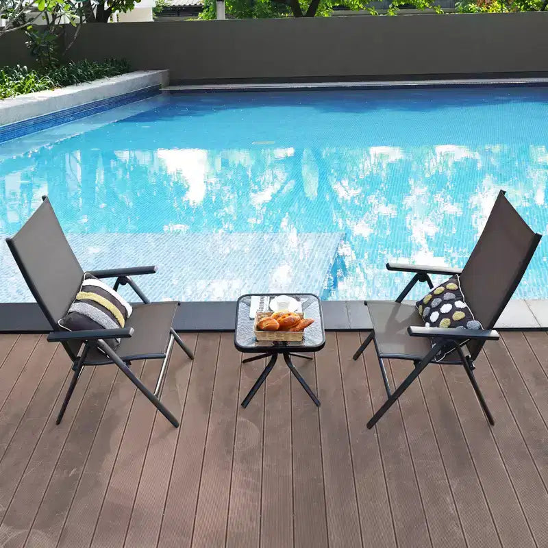 Costway 3PCS Bistro Set Folding Adjustable Chairs Square Glass Table Garden
