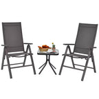 Costway 3PCS Bistro Set Folding Adjustable Chairs Square Glass Table Garden
