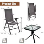 Costway 3PCS Bistro Set Folding Adjustable Chairs Square Glass Table Garden