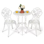 Costway 3PCS Cast Aluminum Patio Bistro Furniture Set Rose Design Outdoor White